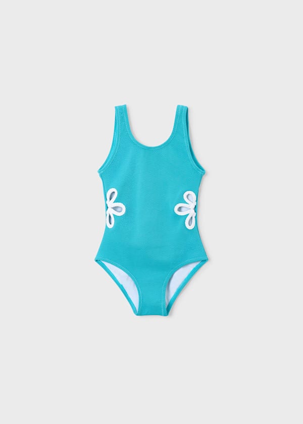 Mayoral girls pacific blue one piece swimsuit with flower cutouts