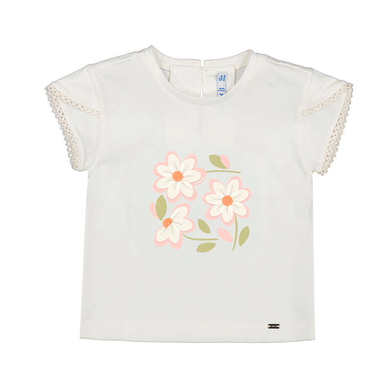 Mayoral girls off-white blossom graphic short sleeve tee