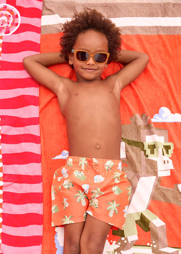 Mayoral Boys Orange Pixel Gaming Swim Trunks