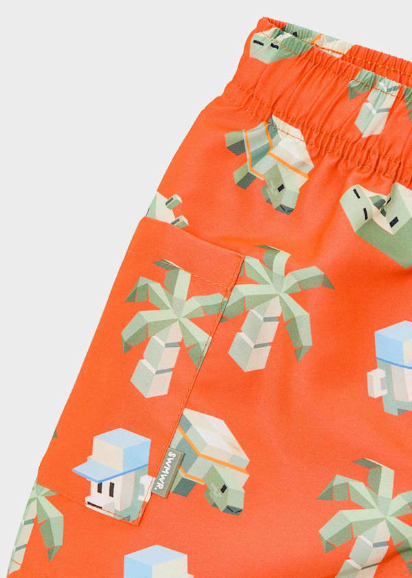 close up of gaming swim trunks for boys