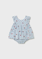 Mayoral Blue Check Strawberry Dress with Bloomer
