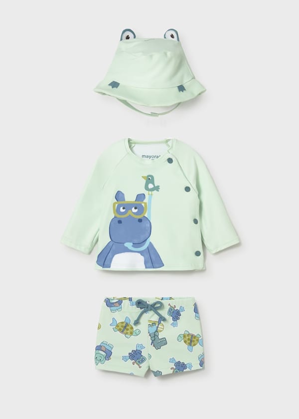 Mayoral Green 3 Piece Boys Swim Set-Hippo and Crocs