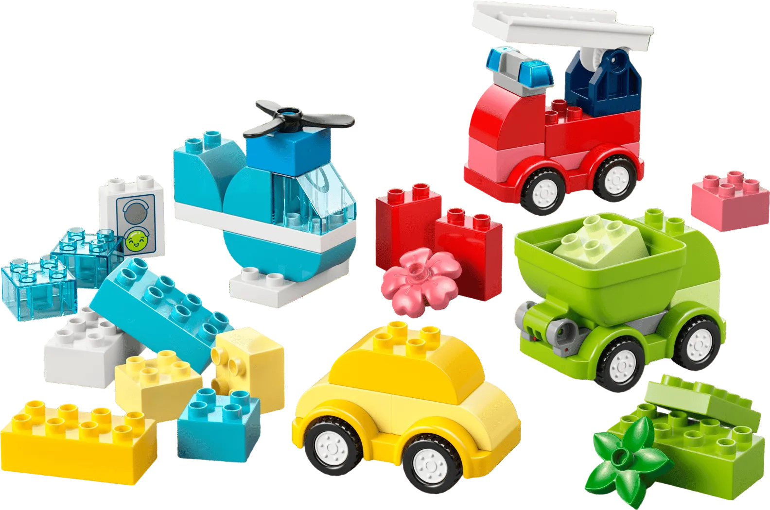 LEGO DUPLO Creative Vehicles 10474 - fire truck, helicopter, dump truck, family car
