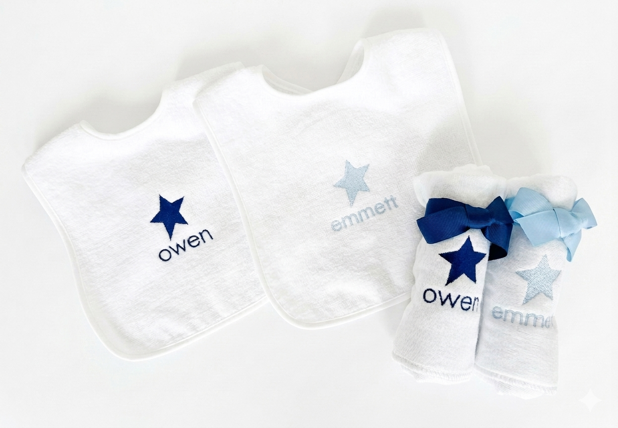 Personalized Bib and Burp Set for Twins