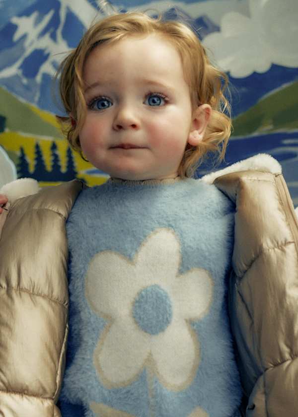 Model Wearing Flower Sweater