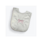 White Pima bib with pink bow embroidery / Cute as Buttons 
