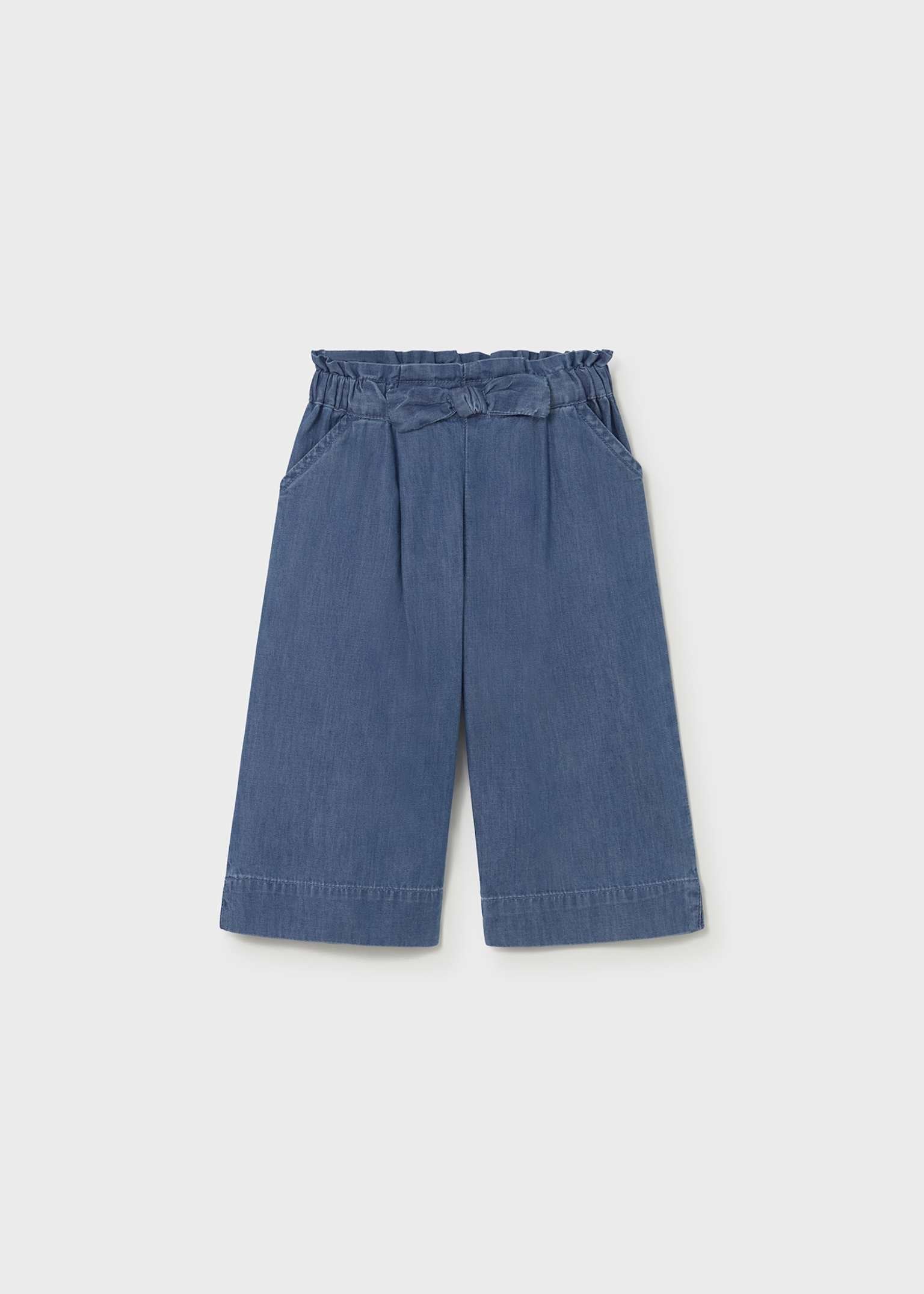 Mayoral girls flowy denim pants wide leg jeans front view