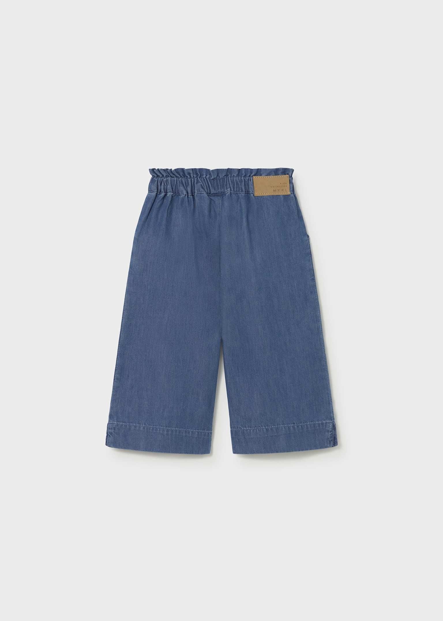 Back view of Mayoral girls flowy wide leg denim pants
