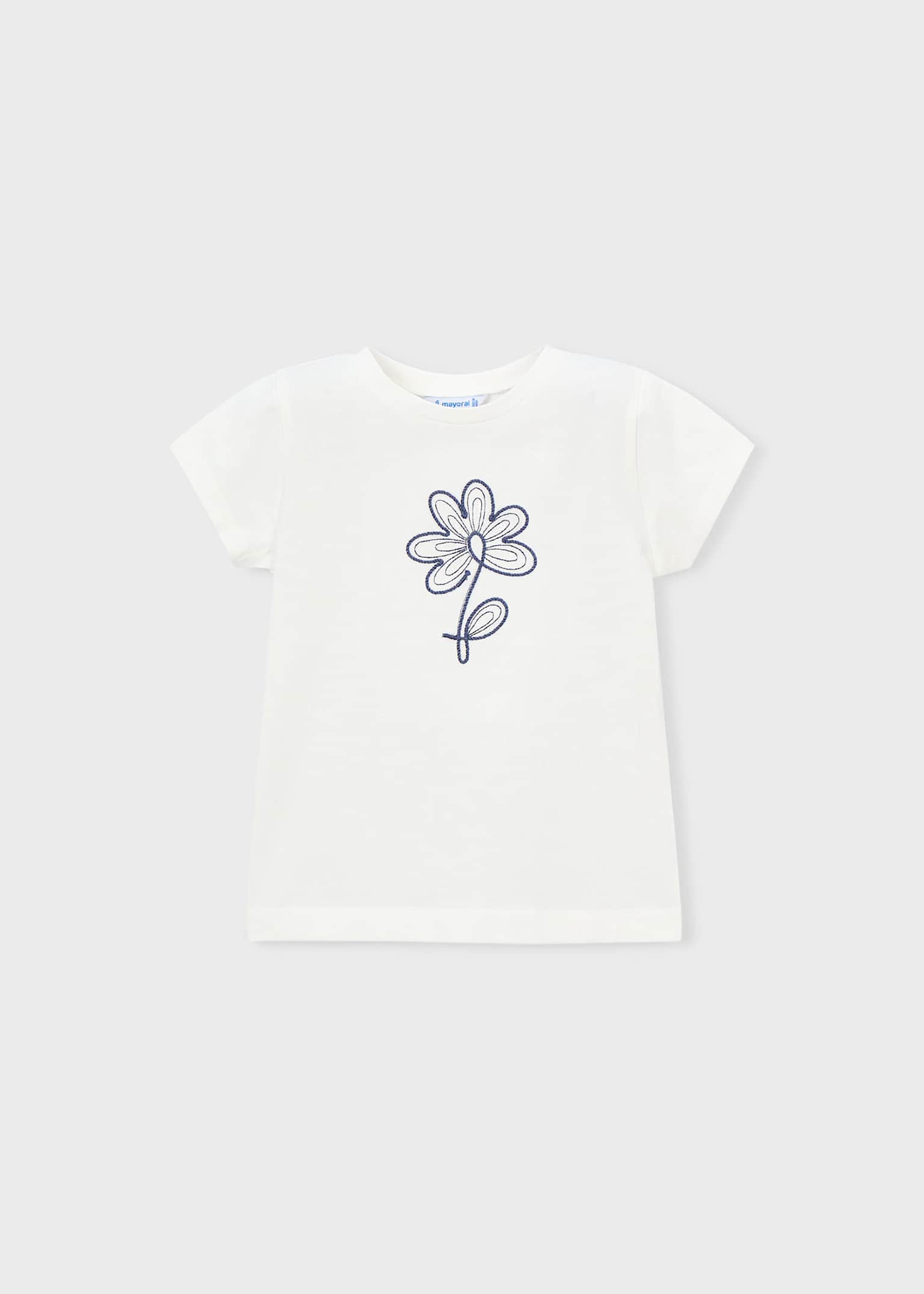 Mayoral cream girls top with navy floral embroidery front view