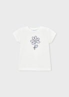 Mayoral cream girls top with navy floral embroidery front view
