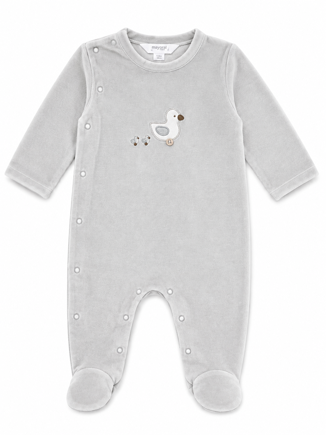 Light grey velour unisex footie for baby