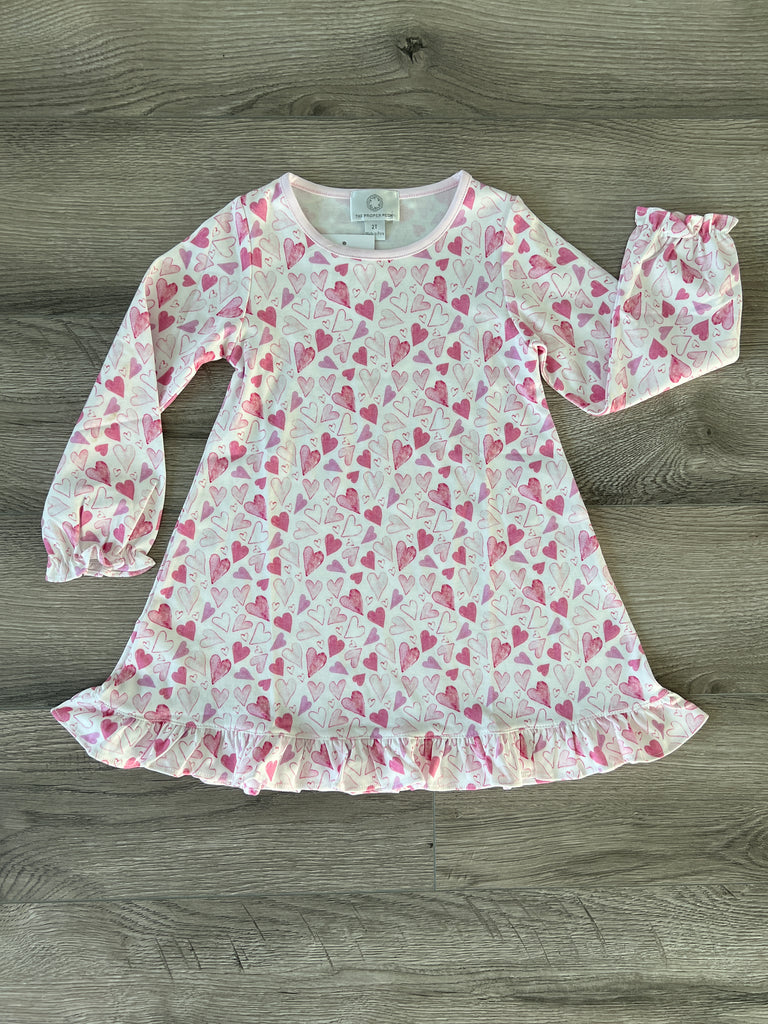 the proper peony, hearts play dress, classic childrens clothing, valentine dress, toddler girl clothing, girl dress, heart print dress, best baby boutique, kids clothing boutique