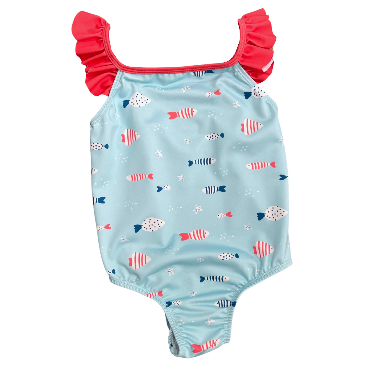 Small Fish With Ruffles Girls' Fish Print One-Piece Swimsuit with Ruffles | James and Lottie ...