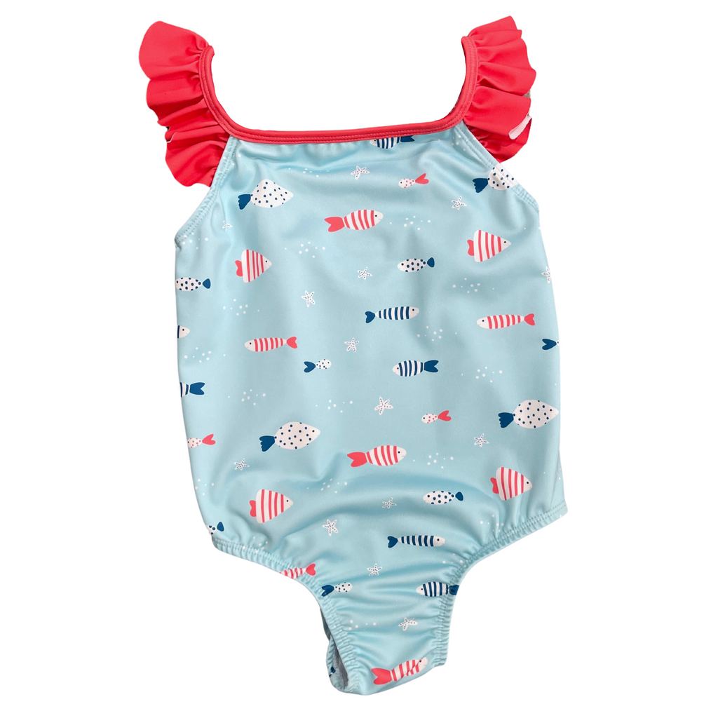 Frances One Piece Fish Swim with Red Ruffles by James and Lottie