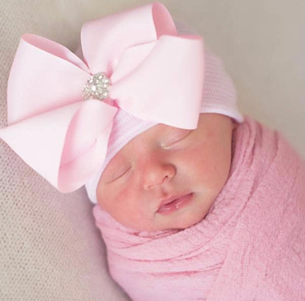 newborn beanie, hospital hat, bow hat, newborn bow beanie