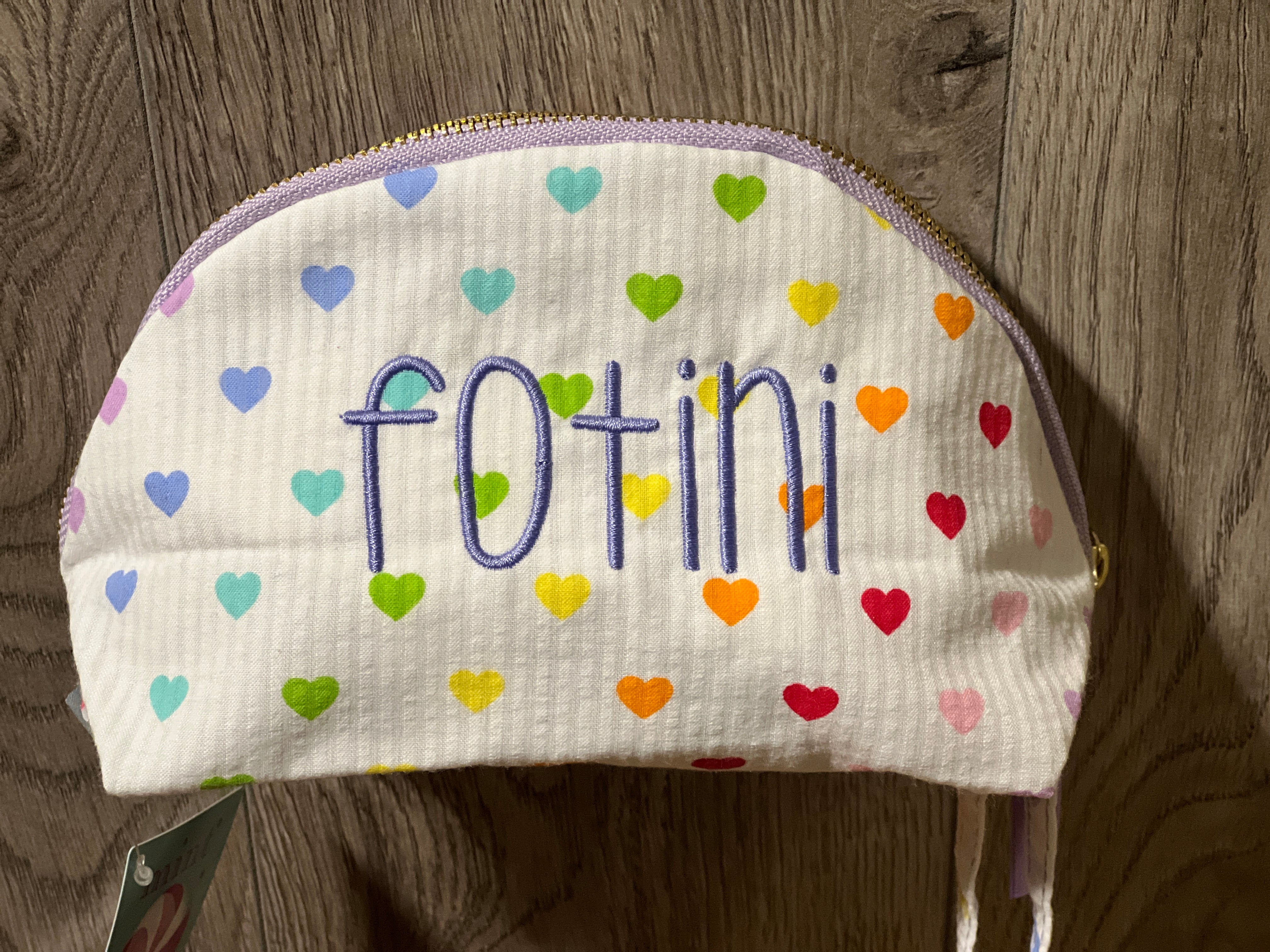 oh mint retailer, tiny hearts small taco bag, seersucker, best gift, monogrammed gift, personalized gift, 