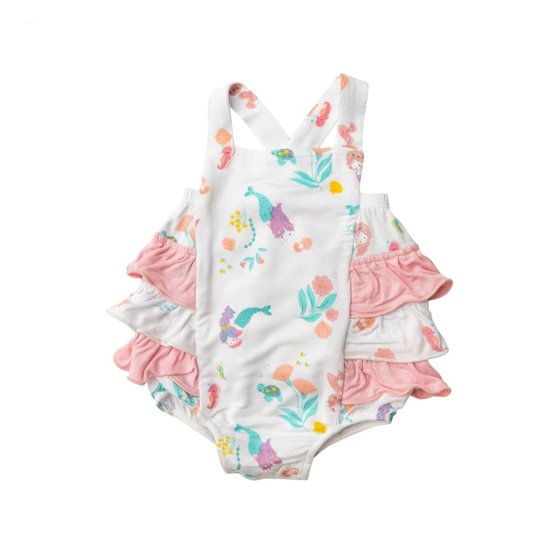 angel dear, riffle bubble, mermaid sunsuit, cute baby girl clothing