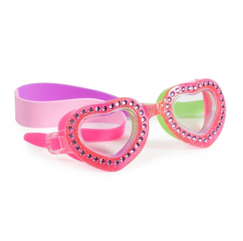 heart swim goggles, bling goggles, girls swim accessories, pool goggles