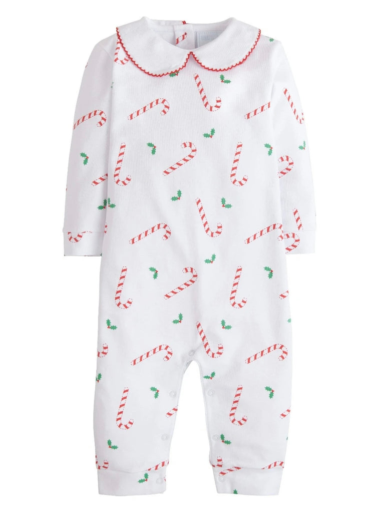 little english, printed playsuit, candy cane baby outfit, christmas baby outfit, best baby boutique, classic childrens clothing, christmas print baby clothing