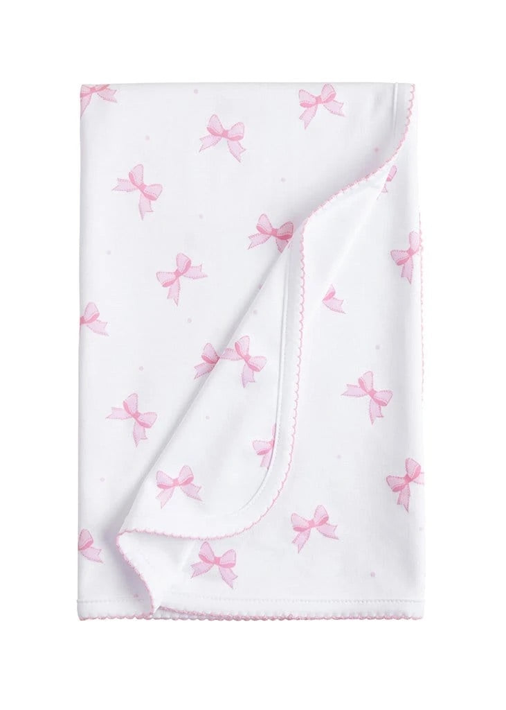 little english, bow blanket, baby blanket, best baby boutique, baby girl blanket, pima cotton blanket, bows and polka dot blanket, best baby gift, baby girl gift