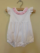 cute as buttons, pima cotton bubble, baby girl clothing, baby girl sunsuit, baby girl bubble, summer clothes for baby girl, pino dot print bubble, baby boutique clothing