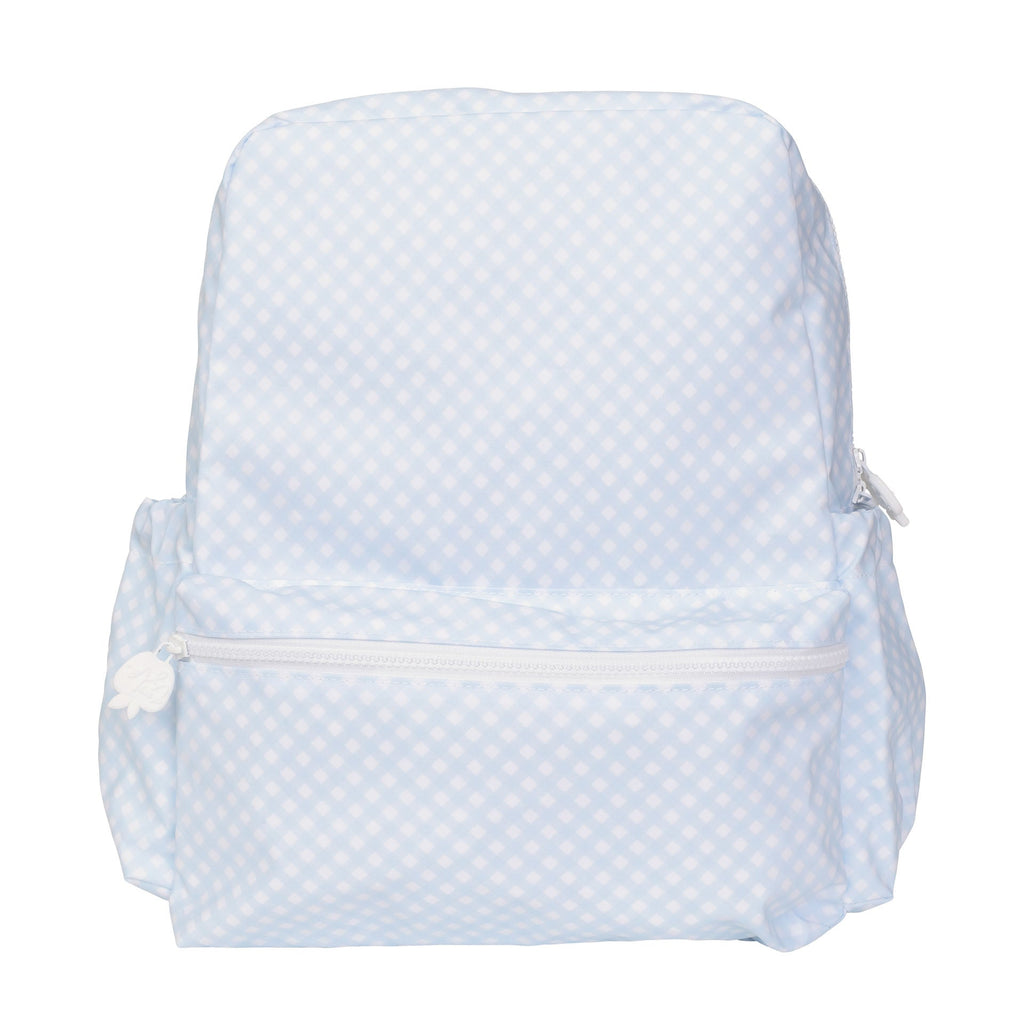 apple of my isla, large blue gingham backpack