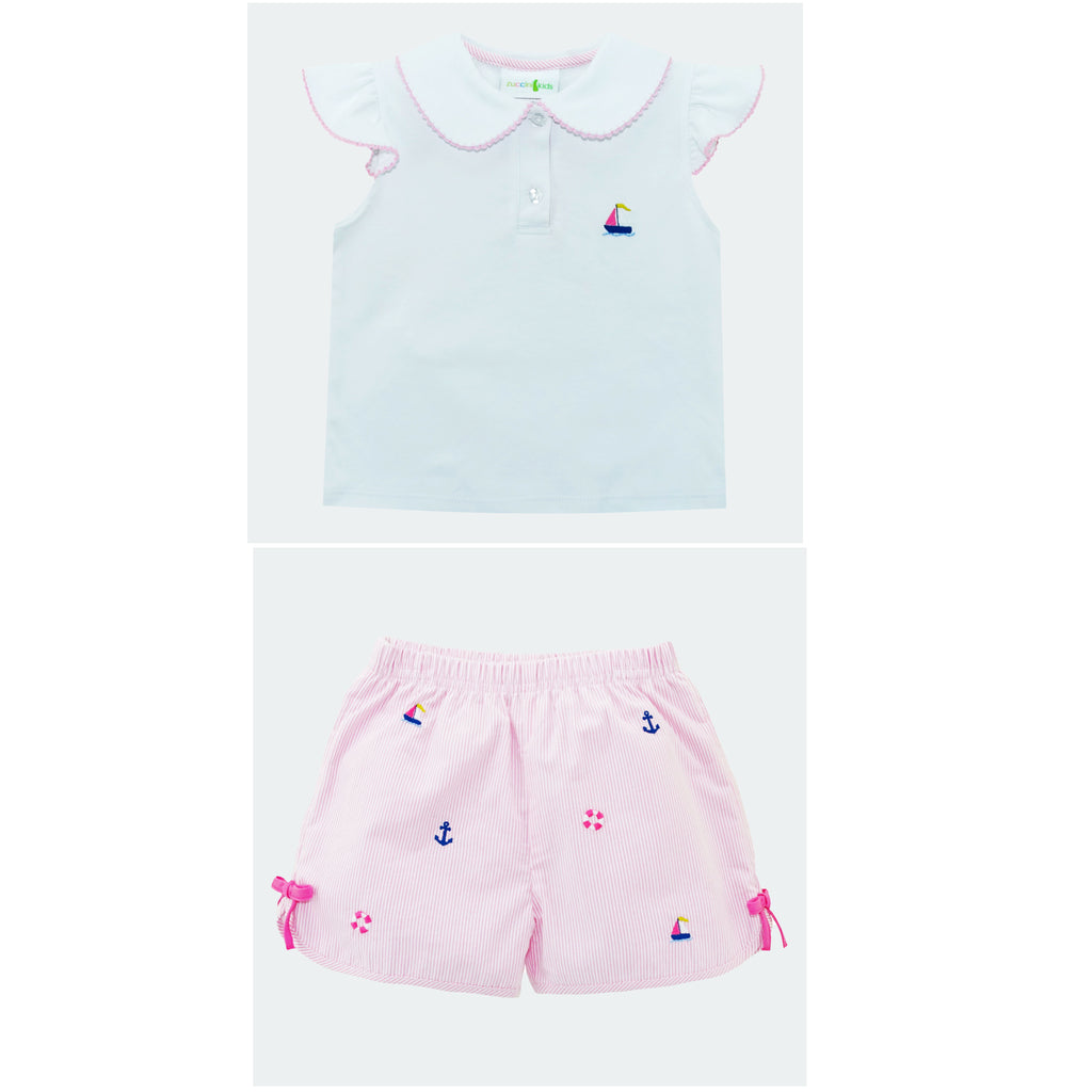 zuccini kids, short set, cute girl clothes, nautical shorts, 