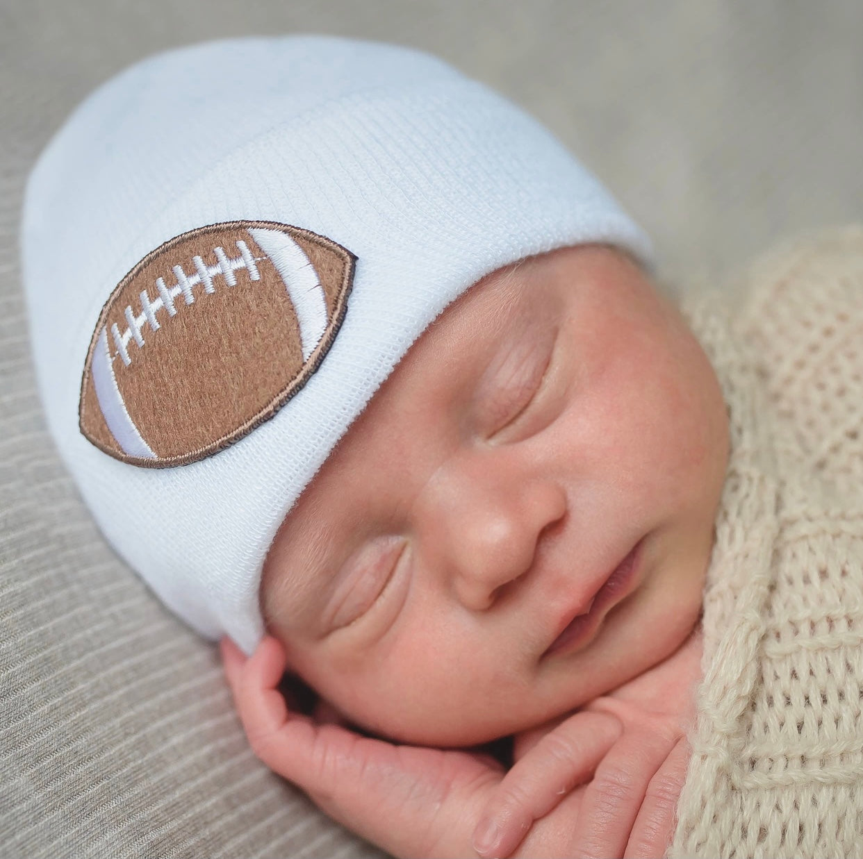 newborn hospital hat, football beanie, baby goft, newborn photo prop, baby boy newborn hospital hat, baby boutique, baby boy clothing, baby boy take home outfit