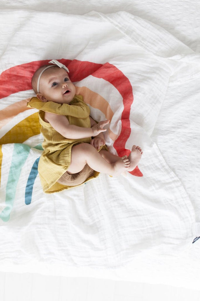 Rainbow swaddle, clementine kids, muslin swaddle, baby gift