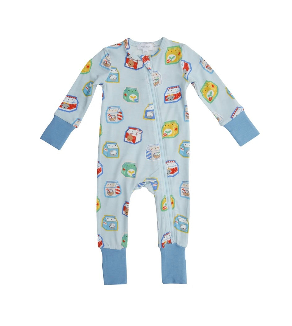angel dear, millennial milk carton print, zipper romper, cute baby clothes, best baby boutique, classic childrens clothing, baby gift, unique baby gift, best baby gift, newborn baby clothing, baby clothes