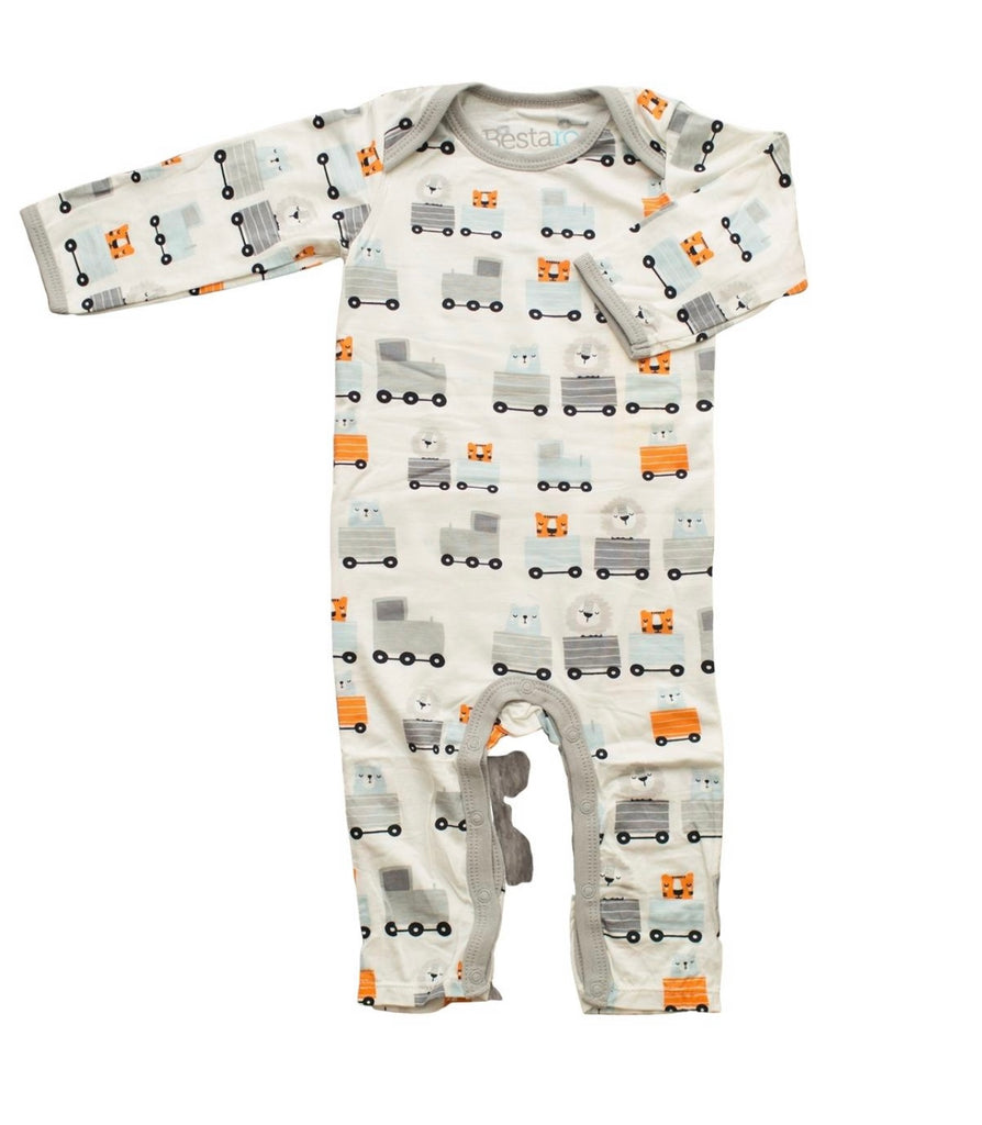 train ride coverall, bestaroo, baby gift, best baby clothing, best baby boutique, classic childrens clothing, train baby outfit