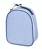 oh mint, lunchbox, monogrammed lunch box, personalized lunch box, navy seersucker lunchbox, gumdrop, 
