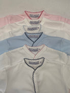 cute as buttons layette, baby footies, pima cotton footies, baby boutique, newborn clothing