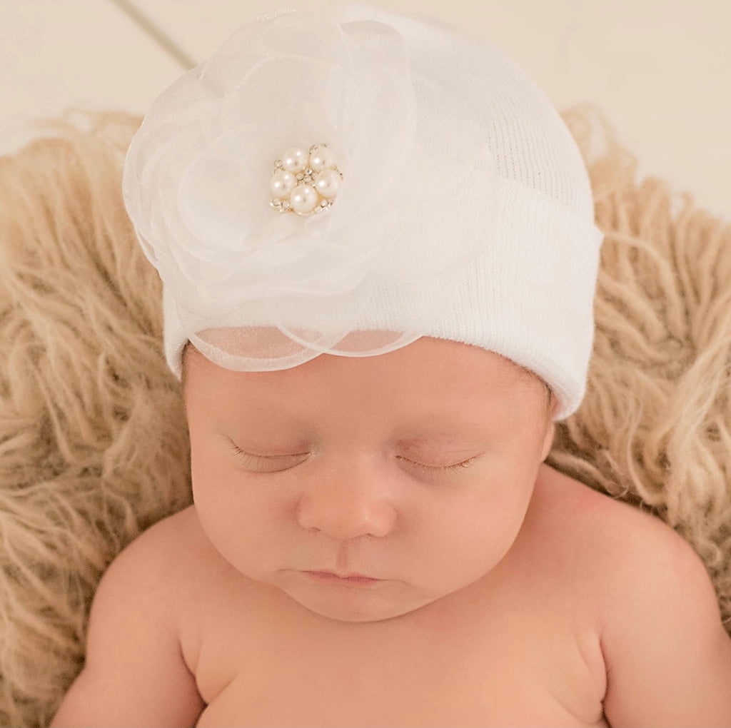 newborn hospital hat, flower beanie hat, baby girl hospital hat, baby girl clothing, newborn photo prop, newborn photography, baby boutique, unique baby gift