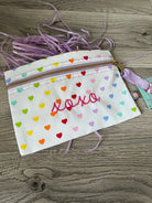 oh mint, tiny hearts seersucker, cosmo bag, pencil case, monogrammed gift, baby gift, valentines gift