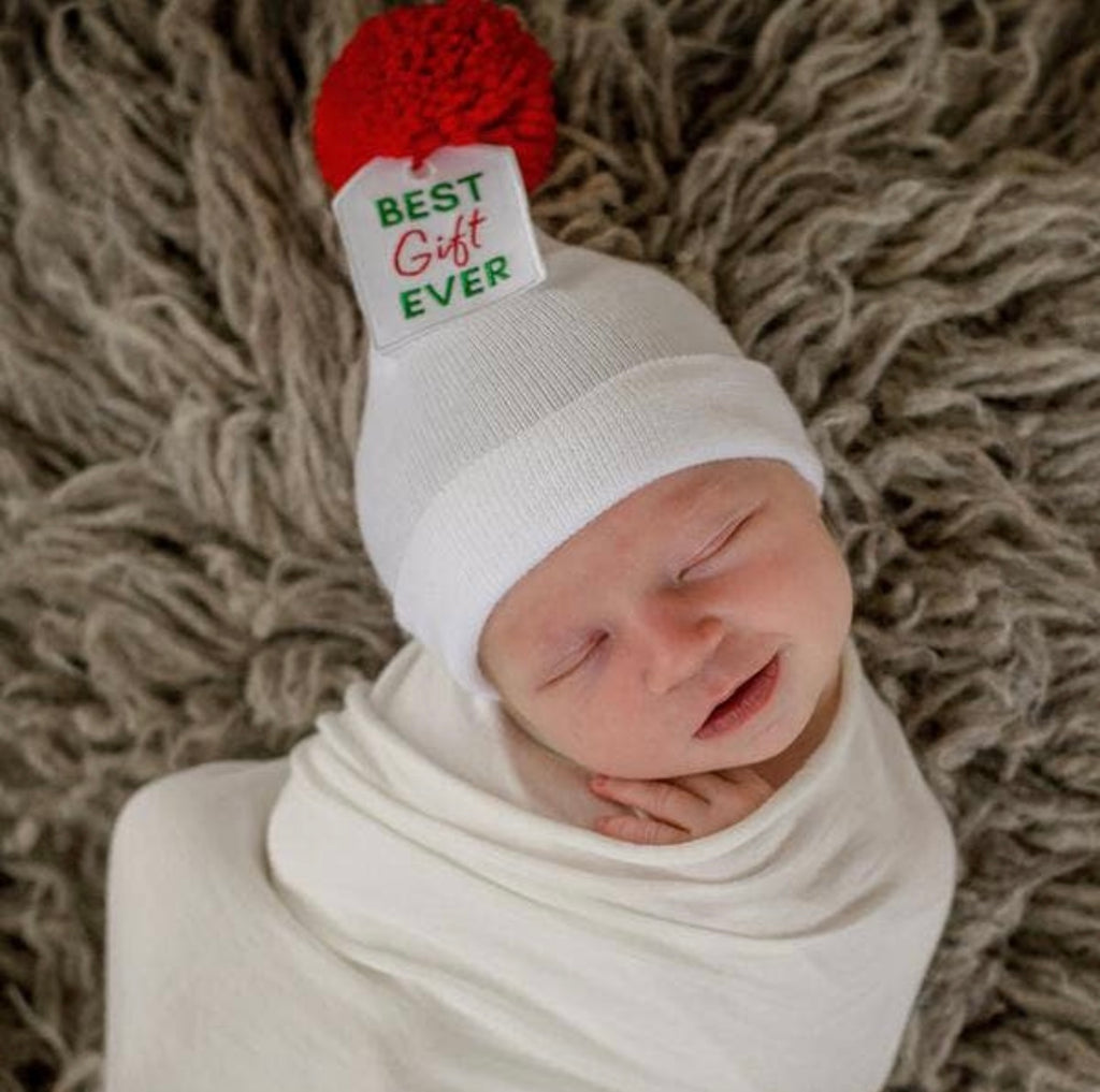 newborn hospital hat, best gift ever baby hat, christmas baby hat, newborn photos 