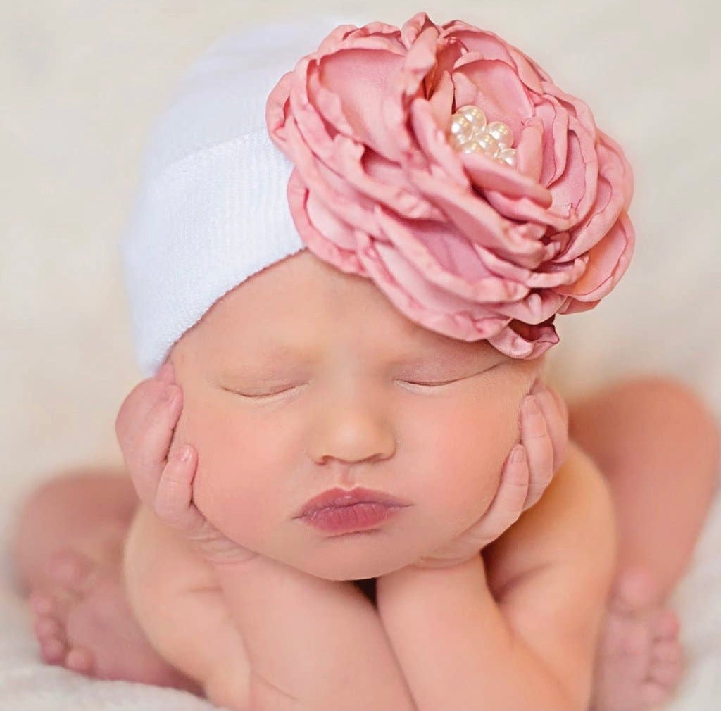 newborn hospital hat, baby girl hospita hat, flower hospital hat, baby girl hat, newborn photgraphy, newborn prop, baby girl clothing, hospital beanie, baby boutique