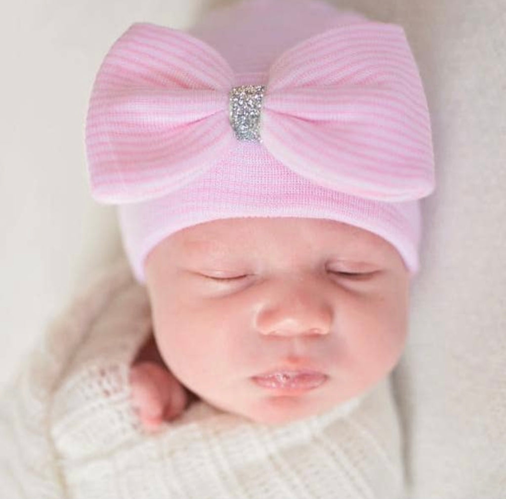 newborn hospital hat, baby girl hospital hat, best baby boutique, baby girl newborn photo prop, bow beanie, bow hospital hat,