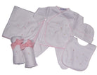 pima layette, baby girl clothing, newborn take me home outfit, rosebud clothing, baby girl blanket, rosebud bib, luxury layette